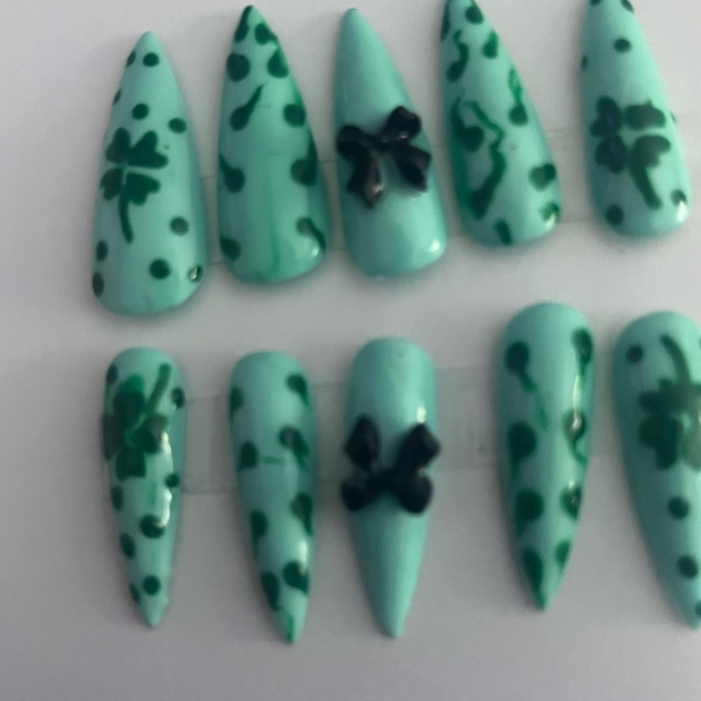 Mint Green St. Patrick's Day Press-On Nails - Shamrock Design